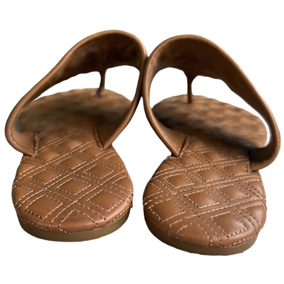 Tory Burch Fleming Quilted Tan Leather Thong Padded Slides Sandals - 8 - Picture 10 of 13